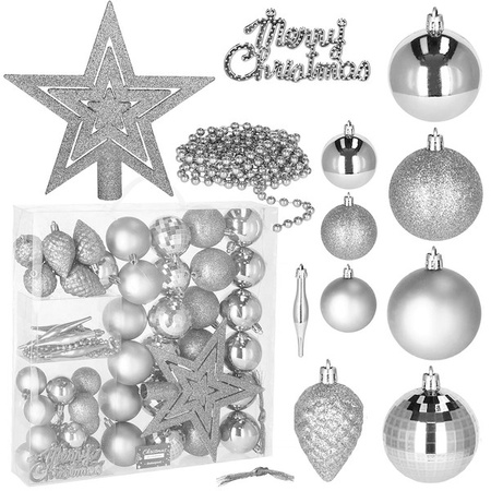 Bombki choinkowe 51 szt. ozdoby świąteczne srebrny