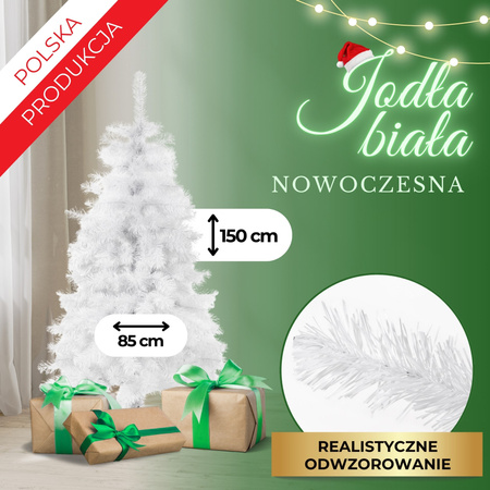 Choinka sztuczna 150 cm biała jodła jak żywa, nowoczesna, ze stojakiem