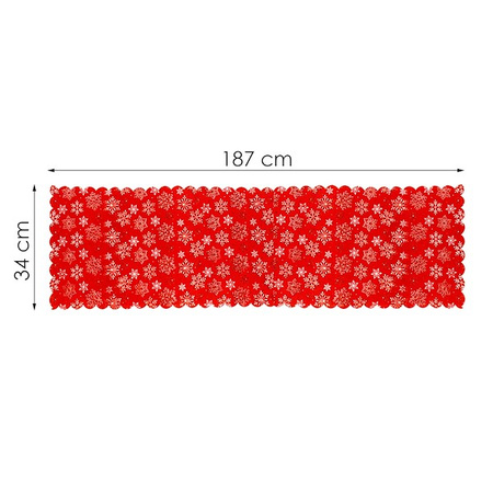 Bieżnik na stół 187x34cm obrus świąteczny ze śnieżynkami czerwony