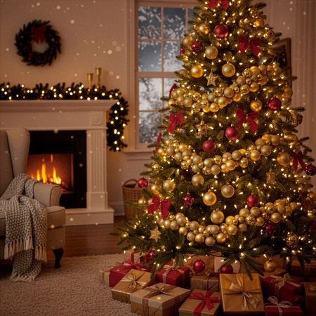 Girlanda świateczna z 130 szt. bombek, łańcuch choinkowy 160 cm, złote