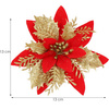 Gwiazda betlejemska, sztuczny kwiat, poinsecja czerwono-złota z brokatem na klipsie