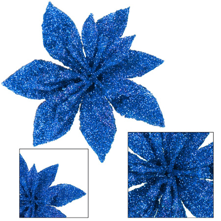 Gwiazda betlejemska, sztuczny kwiat poinsecja niebieski z brokatem