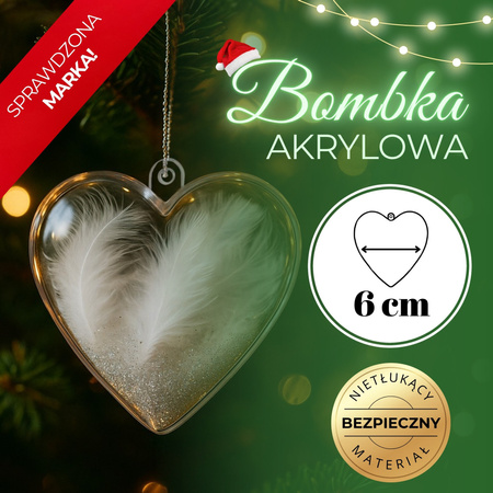 Bombki akrylowe 6cm serce plastikowe decoupage zestaw 10 szt.