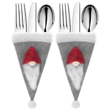 Etui na sztućce 10szt. świąteczna kieszonka, czapka szara ozdoba świąteczna