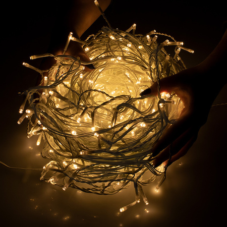 Kurtyna świetlna z pilotem 300 led girlanda, lampki wewnętrzno-zewnętrzne 14,5 m sople ciepły biały