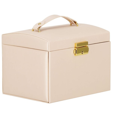 Kufer, szkatułka na biżuterię ekoskóra 17,5x12x13,5 cm jasny różowy z przegródkami