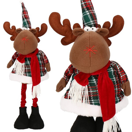 Renifer 50-65cm ozdoba świąteczna, krasnal świąteczny na teleskopowych nóżkach w kratkę