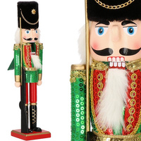 Dziadek do orzechów 51 cm z karabinem, drewniany żołnierzyk w cekiny, figurka świąteczna