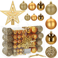Złote bombki choinkowe zestaw 100 szt. dekoracje ozdoby świąteczne z gwiazdą