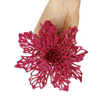 Gwiazda betlejemska, sztuczny kwiat poinsecja 13 cm różowa z brokatem