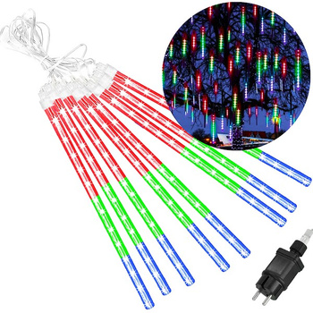 Lampki choinkowe 144 Led sople 8 szt. padający śnieg meteory zewnętrzne multikolor