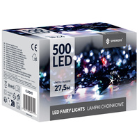 Lampki choinkowe zewnętrzne, wewnętrzne 500 led multikolor + zimny biały flash 27,5 m światełka świąteczne