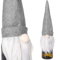 Pokrowiec na butelkę, świąteczny skrzat na wino szary