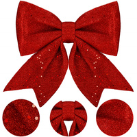 Kokardka świąteczna na choinkę brokatowa zawieszka choinkowa czerwona