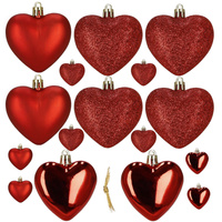 Bombki choinkowe 16 szt. komplet dekoracje świąteczne, nietłukące serca, czerwone