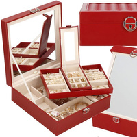 Kufer, szkatułka na biżuterię ekoskóra 25x25x8,5 cm bordowy z przegródkami