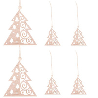 Ozdoba choinkowa 7cm drewniana, świąteczna zawieszka choinka zestaw 6 szt.