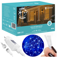 Kurtyna świetlna 500 led girlanda, lampki wewnętrzno-zewnętrzne sople niebieski z zimnym białym flash