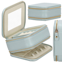 Kufer, szkatułka na biżuterię ekoskóra 11,5x8,5x5,5 cm błękitny z przegródkami 