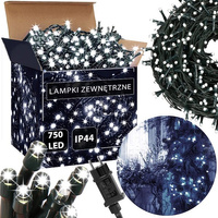Lampki choinkowe 750 led biały zimny + flash 25m oświetlenie świąteczne IP44