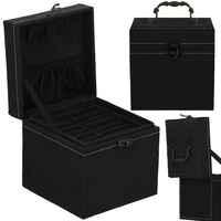 Kuferek, szkatułka na biżuterię 12x12x12 cm czarny z przegródkami welurowy