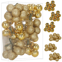 Mini bombki choinkowe na druciku, ozdoba do stroika 54 szt. złote