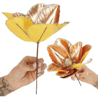 Magnolia sztuczny kwiat gałązka złoty